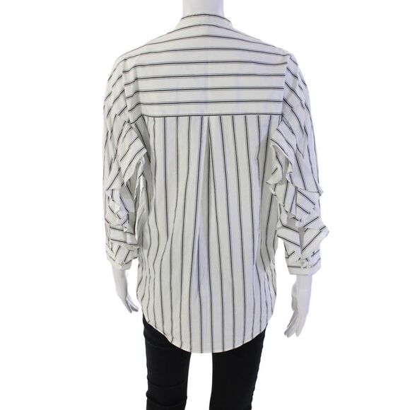 Joie Womens Button Front Long Sleeve Crew Neck Striped Shirt White Black 2XS - Picture 3 of 5